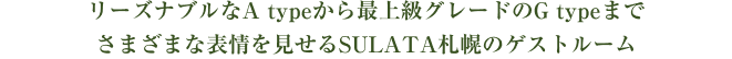 リーズナブルなSTANDARDから最上級グレードのSULATA ROYALまで様々な表情を見せるSULATA札幌のゲストルーム